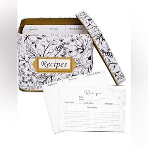 New recipe box with cards and dividers. Double sided recipe cards and box set
